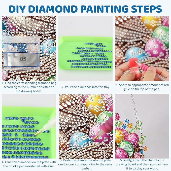MEIYUDA Easter Diamond Art Hanging Kits for Adult, Easter Egg Diamond Painting Hanging Kits Ornaments, DIY Bird's Nest Special Shaped Rhinestone Window Pendants kit for Home Garden Wall Decor Gift