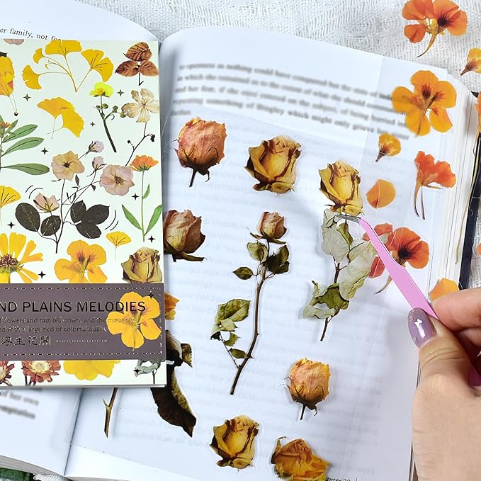 DAPUTOU 400PCS Plants Floral Scrapbook Stickers Kit Vintage Flowers Fall Maple Leaves Transparent Waterproof Stickers Book for Scrapbooking Supplies Aesthetic Junk Journal Journaling Craft 20-Page