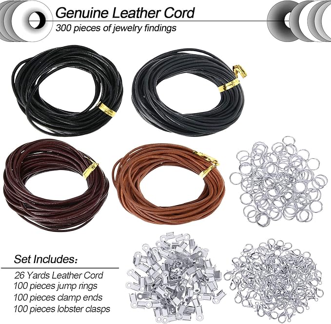 Syhood Leather String Cord Kit for Bracelets Making Include 4 Color 2mm x 26 yd Wide Suede Rope 250 Pcs Bracelet Clasps and Closures for Necklaces,Jewelry, Art Crafts(Eye-catching Colors)