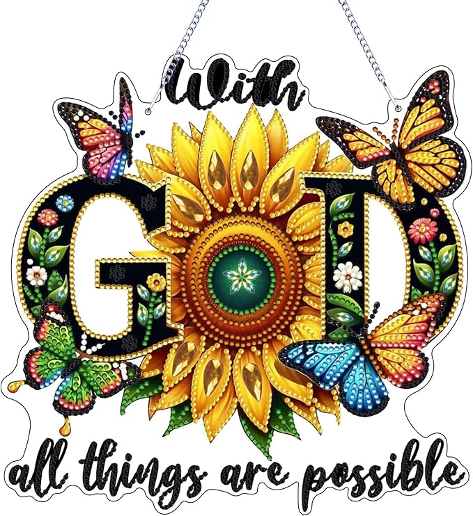 Zyvoreva DIY Sunflower Diamond Art Painting Kits for Adults, GOD Special Shape Double Sided Acrylic Rhinestone Painting, Window Wall Hanging Ornament Pendants for Home Garden Decor