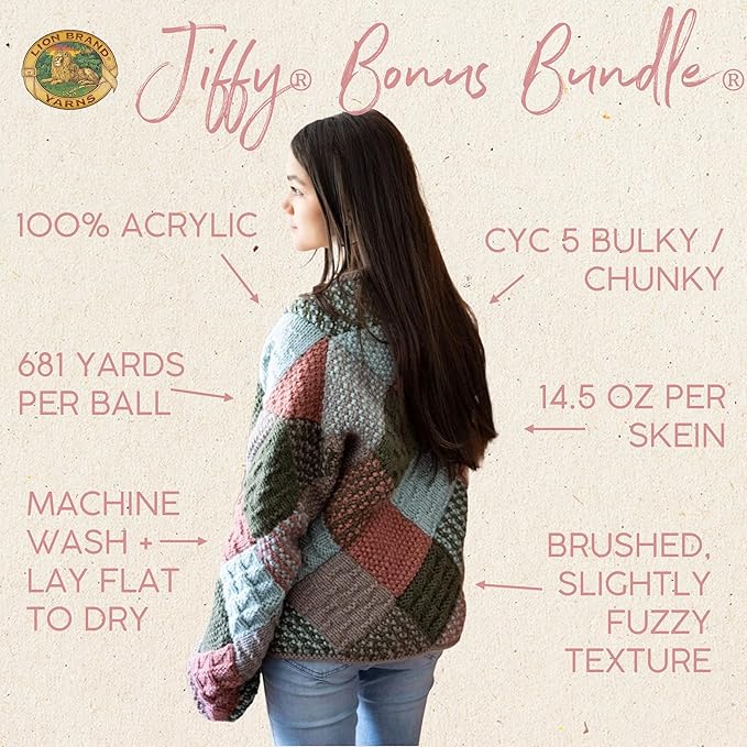 Lion Brand Yarn Jiffy Bonus Bundle, Acrylic Yarn for Crochet, Plum, 1 Pack