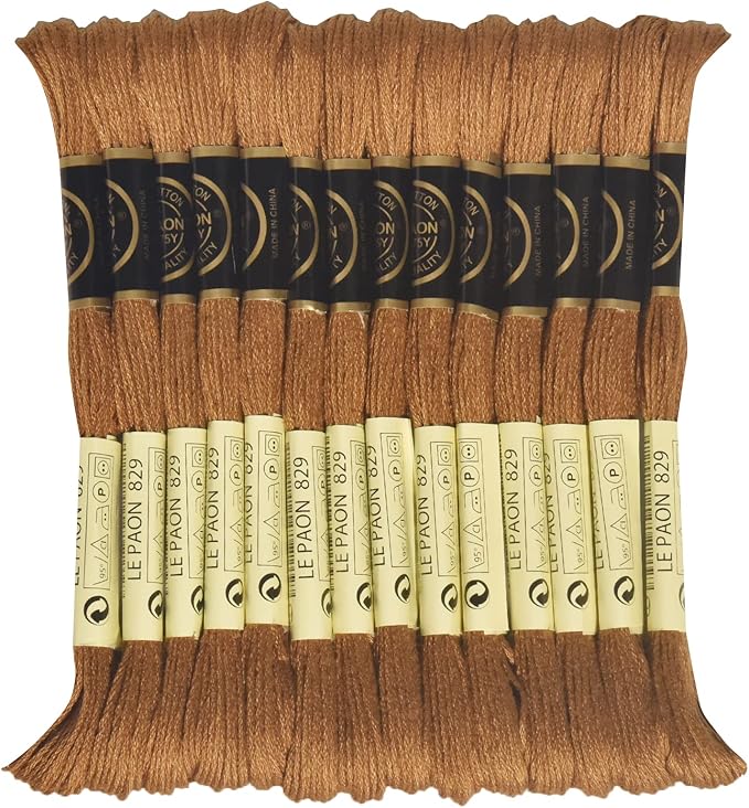 LE PAON Embroidery Floss, 14-Pack Six Strands 100% Long Staple Cotton Embroidery Thread, 8.7-Yard，Color Number：829, Very Dark Golden Olive