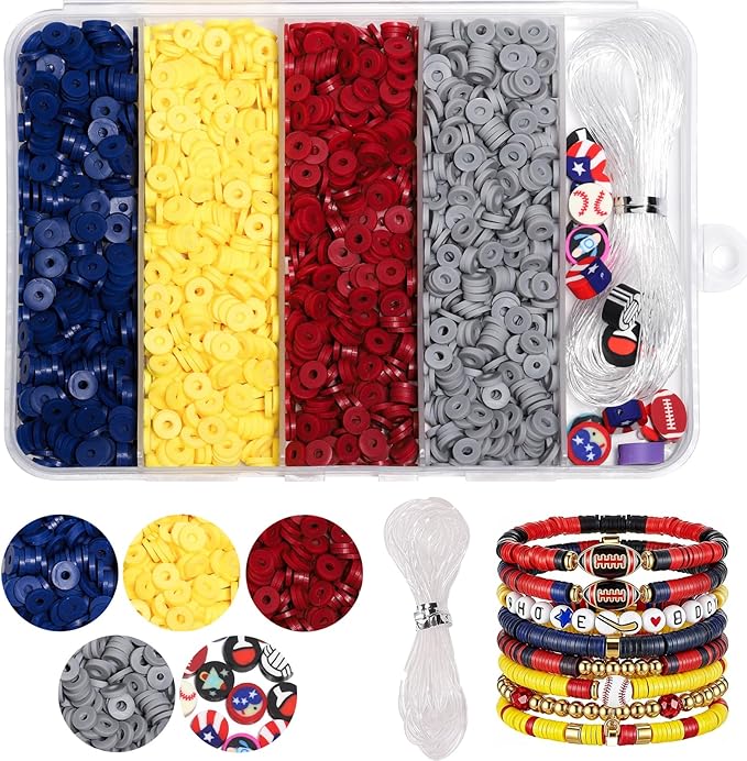 3500pcs Sports Color Clay Beads for Bracelets Making 6mm Heishi Beads Polymer Flat Round Disc Clay for Jewelry Making Sport Bead Crafts.