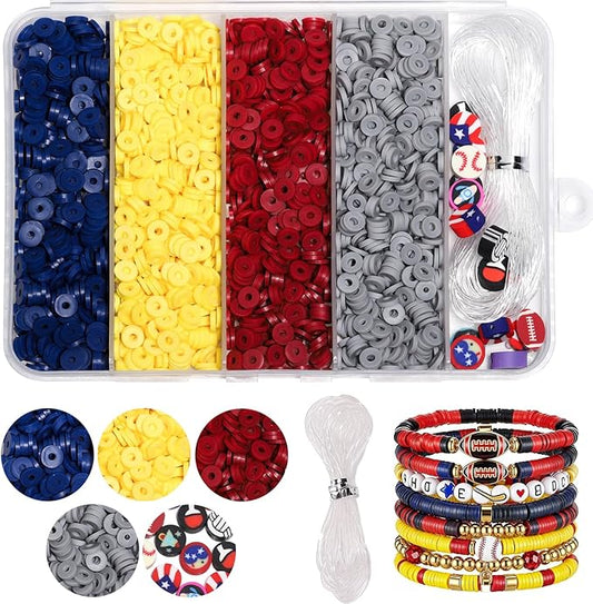 3500pcs Sports Color Clay Beads for Bracelets Making 6mm Heishi Beads Polymer Flat Round Disc Clay for Jewelry Making Sport Bead Crafts.