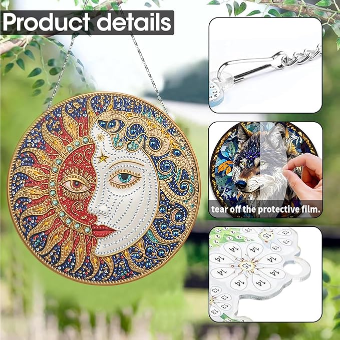 SKRYUIE Moon Hanging Diamond Art Kits for Adults Pendant Suncatcher, Special Shaped Crystal DIY Pearl Diamond Painting Kit, Gift for Mother Spring Summer Window Wreath Decor 7.88 x 7.88 Inch D8