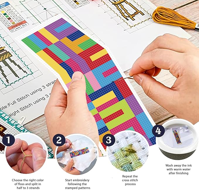 FREEBLOSS 6 Set 11CT Cross Stitch Bookmarks Kit Abstract Color Stamped Cross Stitch Kit DIY Embroidery Bookmark Set with Instruction for Adults Beginners 20x6cm/8x2.4inch