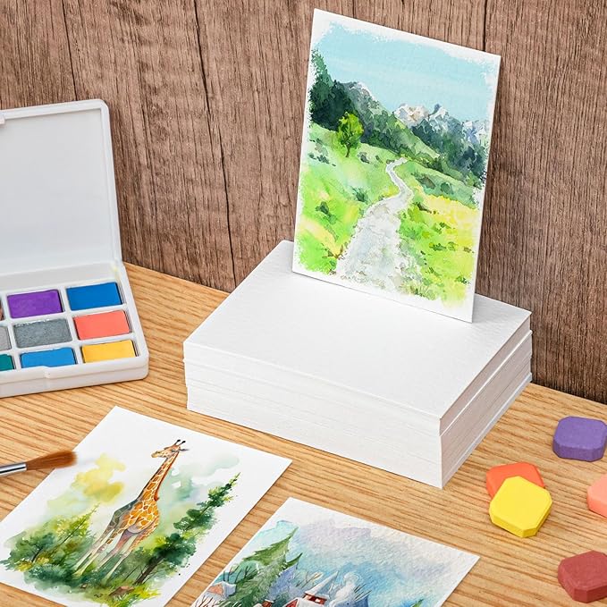 80 Sheets Watercolor Paper Bulk, 110 lb/230 GSM Cold Press White Water Color Paper for Kids Artists Drawing, Artists’ Collectible Editions Cards, Artist Trading Cards(2.5 x 3.5 Inch)