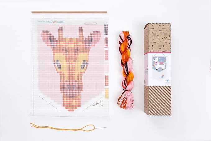 sozo growing up creative Giraffe 3D Wall Art Needlepoint Kit – Beginner Yarn Embroidery Craft for Kids Plastic Canvas Animal Tapestry Project with Display Frame