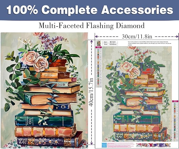 ijbnhd Books Diamond Art Kits for Adults, 5D Books Diamond Painting Kits for Adults Beginners, DIY Full Round Drill Gem Arts Craft for Home Wall Decor 12 X 16Inch