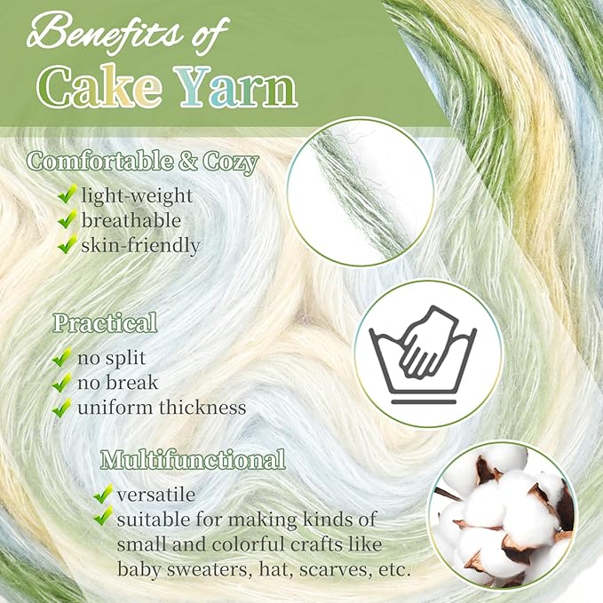 Aeelike Cake Yarn for Crocheting, 3 Skeins Gradient Yarn 100g (3.52 oz) 245m (267 Yards) # 3 Light Weight, Soft Ombré Yarns Fairyland Yarns Rainbow for Making Colorful Crafts, Mint Green Gradient