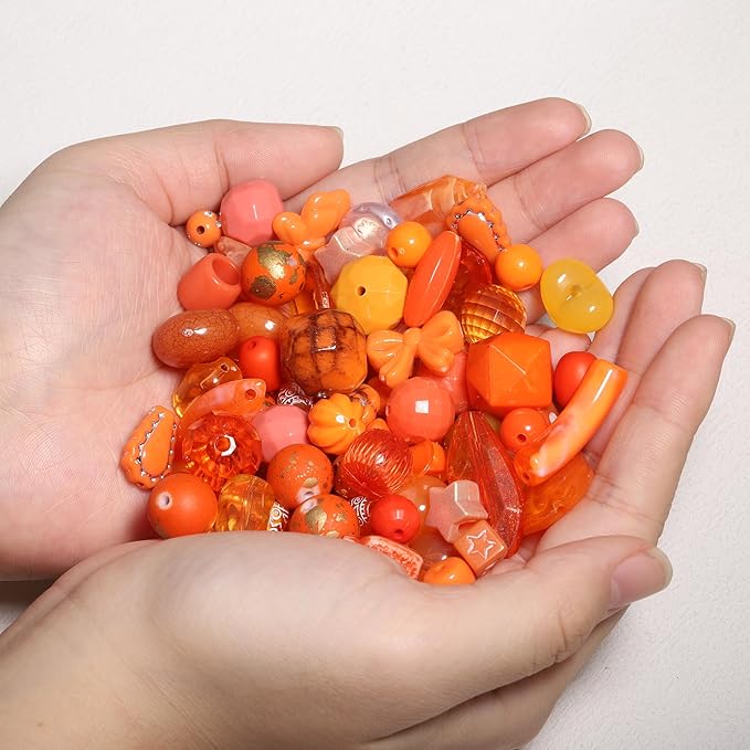 7.5 OZ Assorted Vintage Acrylic Beads for Jewelry Making, Song Xi Unique Flower Rose Czech Beads for Bracelet Earrings, Bohemia Style, Bulk, DIY Holiday Gift (240-260 PCS, Orange)
