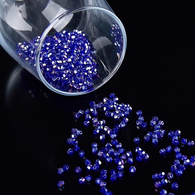 laopottbeads 1200pcs 3mm bicone crystal glass beads for jewelry making, sparkling mini beads for suncatchers, diy bracelets & craft projects (ab blue)