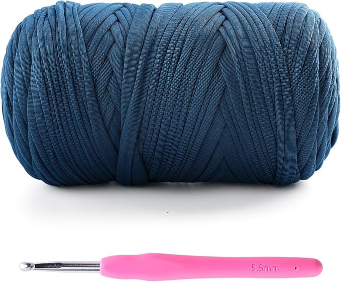 T-Shirt Yarn for Crochet - 400g/131 Yards Elastic Fabric Crochet Cloth - Denim Blue