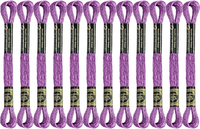 12 Skeins Embroidery Floss, Magenta Metallic Embroidery Thread Polyester Cross-Stitch Threads for Hand Embroidery String Art DIY Creation