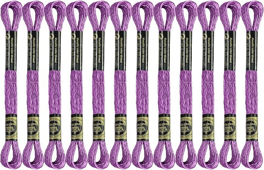 12 Skeins Embroidery Floss, Magenta Metallic Embroidery Thread Polyester Cross-Stitch Threads for Hand Embroidery String Art DIY Creation