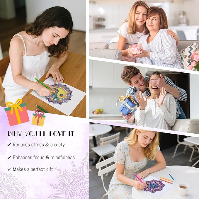Coloring Book for Adults Relaxation, Mandala Adults Coloring Book for Women Spiral Bound Single-Sided Print Mindfulness Relaxing Gifts for Women to Stress Relief & Relieve Anxiety