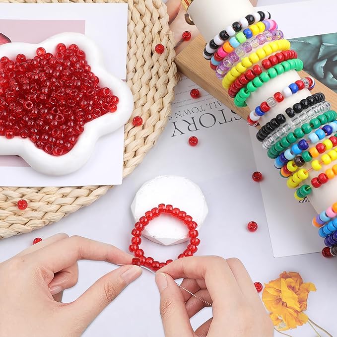 Plastic Pony Beads, 1000 Pcs, 6x9mm, for Bracelet, Hair Braiding, Friendship Bracelets, Jewelry Making (Red Glitter)