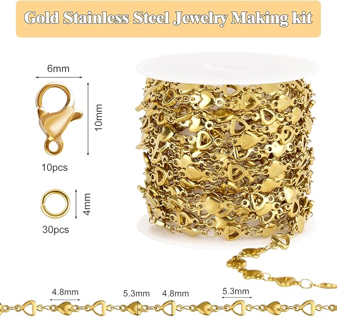 GTVOODX 18k Gold PVD Bulk Chains for Jewelry Making 13 Feet Stainless Steel Cross Flower Link Chain Waterproof Hypoallergenic DIY Permanent Jewelry Making Supplies