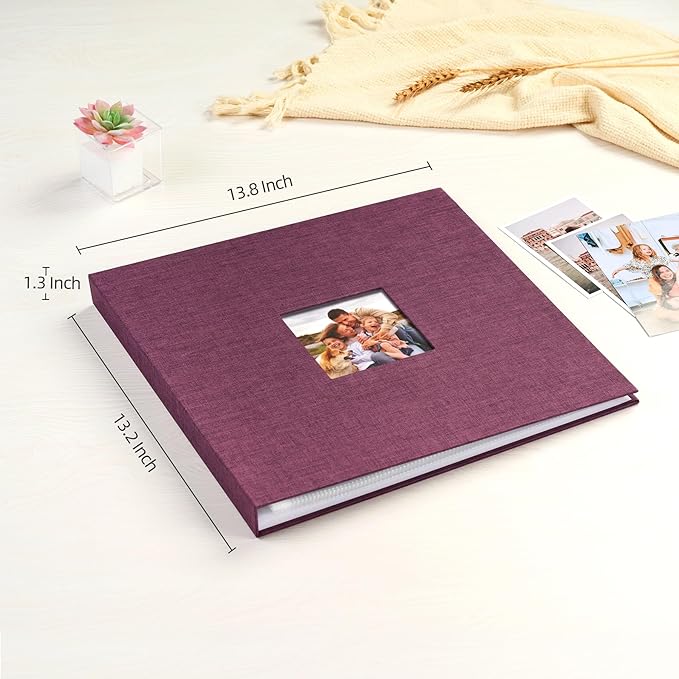 Mublalbum 12x12 Inch DIY Scrapbook Photo Album with 20 Plastic Sleeves 40 Pages Linen Cover 3 Ring Folder Binder for Wedding Baby Family and DIY Projects (Purple)