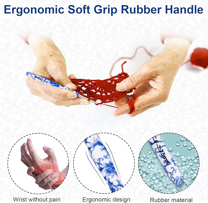 BCMRUN 3.75 mm(F) Crochet Hook, Ergonomic Handle for Arthritic Hands, Extra Long  Knitting Needles for Beginners and Crocheting Yarn (3.75mm-F)