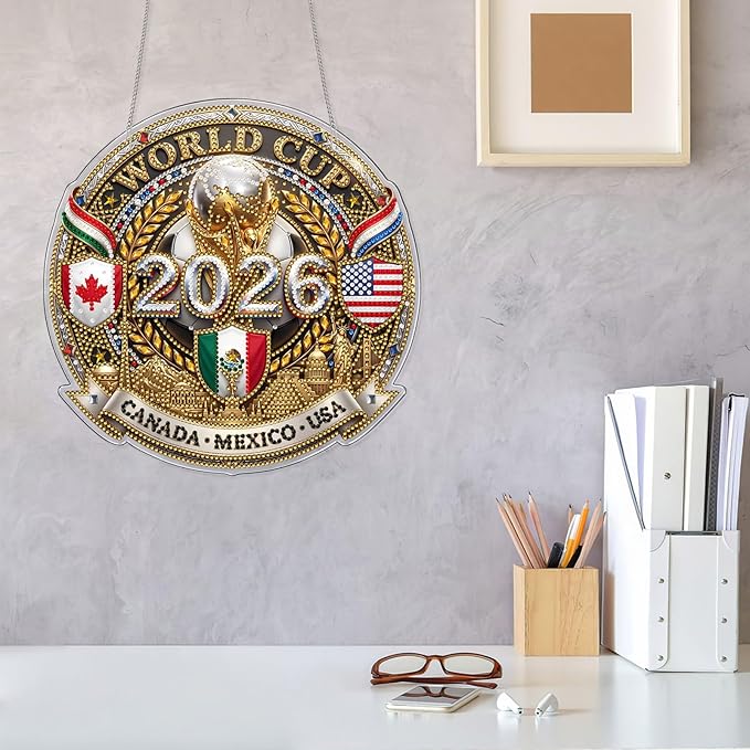 VODAPYC World Cup Diamond Art Hanging Kits for Adults, Acrylic DIY Double Sided Special Shaped Diamonds Art Windows Pendant Ornament(2026 World Cup)