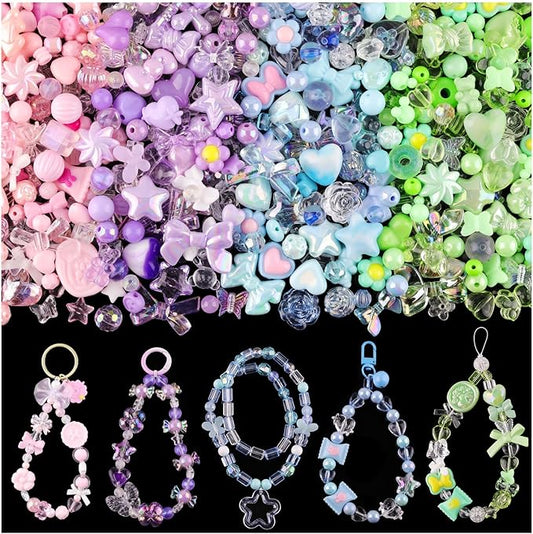 tinkrstuff assorted 180-240pcs acrylic beads for bracelet making, flower bow butterfly candy gummybear aesthetic bracelet charms,cute beads for jewelry making diy necklace keychain phone charm