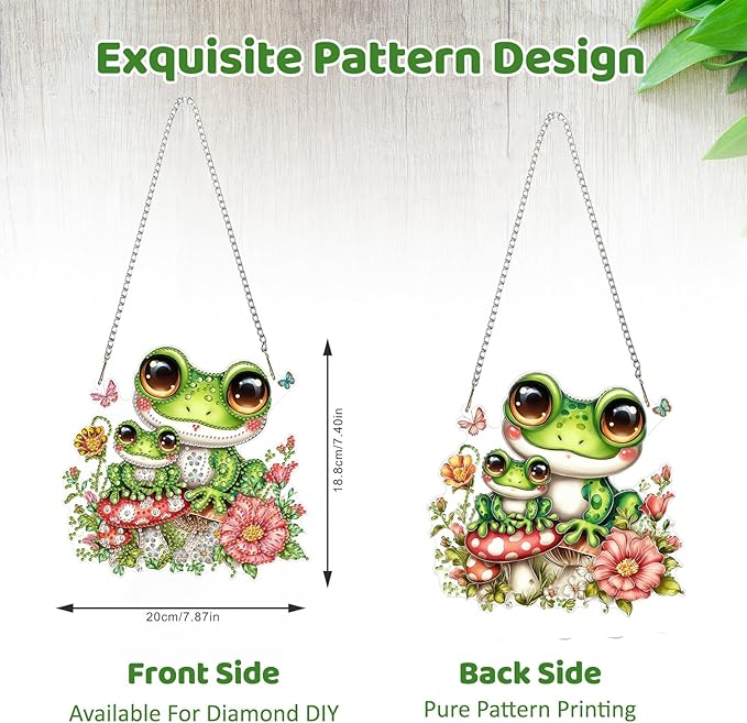 MEIYUDA Frog Diamond Art Hanging Kits for Adult, Mushroom Frog Diamond Painting Hanging Kits Ornaments, DIY Special Shaped Rhinestone Window Pendants Kit for Home Garden Wall Decor Gift