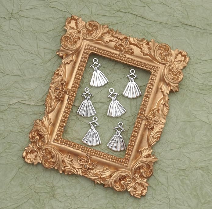 50 Pcs Mini Dress Charms 2 x 1.3 cm Metal Cute Pendants Accessories for Jewelry Making Finding Kits Earring Bookmark Scrapbooking Decoration Supplies