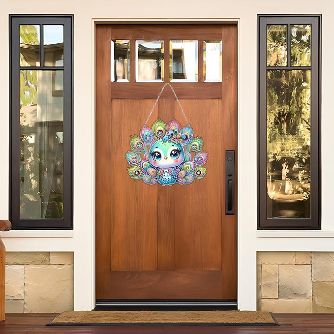 Diamond Art Hanging Kit for Adult,Special Shaped Rhinestone,DIY Acrylic 5D Diamond Art Painting Window Pendants Home Garden Wall Hanging Kits Hanging Ornament (Peacock)