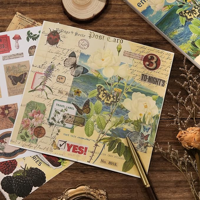 537pcs Vintage Washi Stickers and Papers for Scrapbooking, Ephemera Book for Journaling with Botanical Sticker and Scrapbook Decoupage Paper for Bullet Junk Journal, Scrapbooking Supplies for Adults