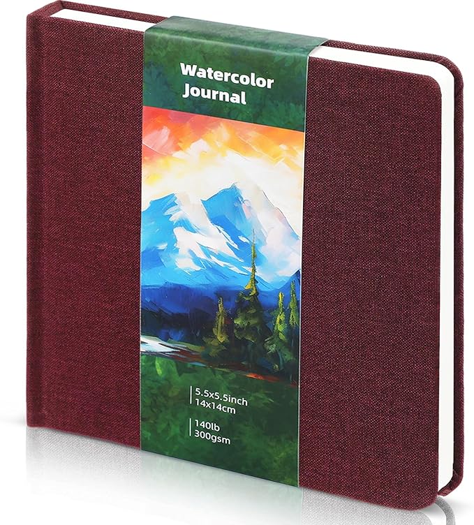 Dispowreath 5.5 x 5.5 in Watercolor Sketchbook Journal Square Watercolor Notebook Cold Press 140lb 300gsm Cotton Paper 48 Pages Journals Notebook Paper Pads(Red Brown)