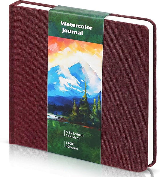 Dispowreath 5.5 x 5.5 in Watercolor Sketchbook Journal Square Watercolor Notebook Cold Press 140lb 300gsm Cotton Paper 48 Pages Journals Notebook Paper Pads(Red Brown)