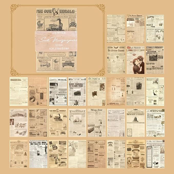 60 Sheets Junk Journal Ephemera Kit, 30 Unique Vintage Scrapbook Paper Patterns for Bullet Journal, Planner Supplies, 3x2 inch (80x50mm) Collage Material (Retro Style)