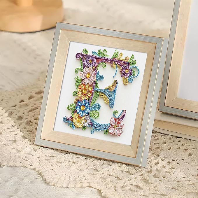 MVVMTOP Diamond Painting Kit, 5D DIY Letter E, Special Shape Crystal Artificial Diamond Art Partial Mosaic Handicraft for Beginners, Wall Decor Gift for Bedroom, Office, Living Room 6.7x6.7in