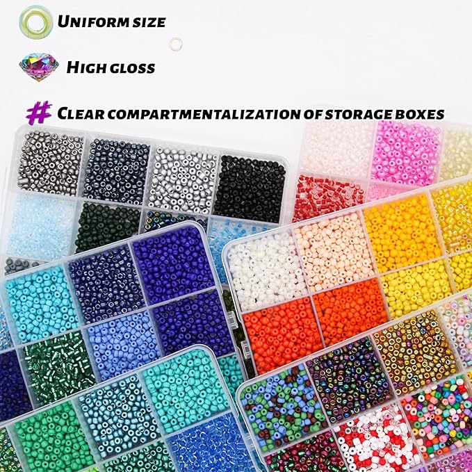 Glass Seed Beads Kit 3mm Small Waist Beads 8/0 with Elastic String Tweezers for Jewelry Necklace Bracelets Earring Making (144 Colors)