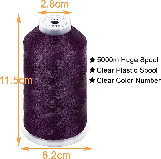 New brothread - Single Huge Spool 5000M Each Polyester Embroidery Machine Thread 40WT for Commercial and Domestic Machines - Grape Juice