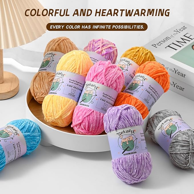 3 Pack of 300g (590yds) Fuzzy Chenille Yarn for Crocheting,Fluffy Amigurumi Crochet Yarn for DIY Craft/Hat/Clothes, Soft Velvet Baby Blanket Yarns（3 Light Green）