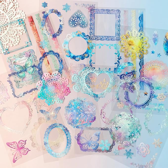 130 Pcs Pastel Fade-Resistant Lace Scrapbook Stickers - Vintage Colorful Butterfly Feather Embellishments, Waterproof Reusable DIY Decor for Journal Wedding Photo Album Craft Gift Seasonal Projects