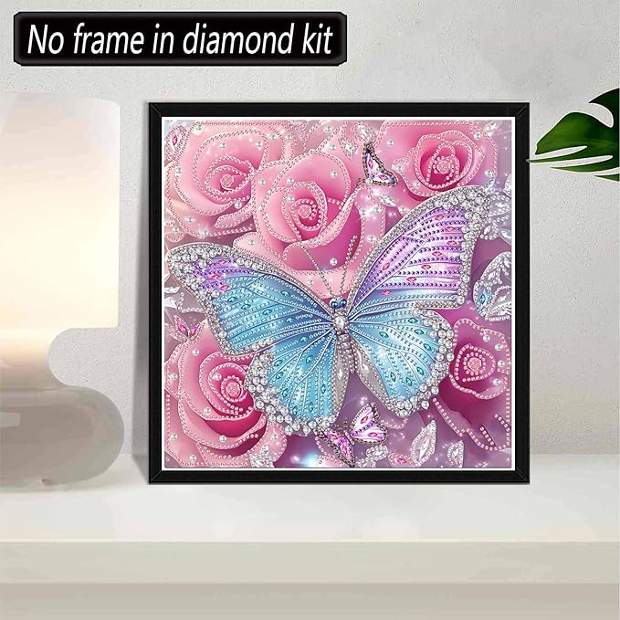 SKRYUIE DIY Diamond Art Kits for Adults Butterfly Special Shape - 5D Diamond Painting Kits for Adults Flower - Crystal Embroidery Cross Stitch - Craft for Wall & Office Decor 12 x 12 Inch c15