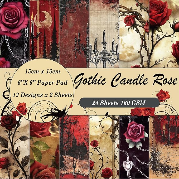 6x6" 160gsm cardstock Single Sided Scrapbooking 24 Papers Pad vintage decoupage scrapbook kit patterned paper junk journal supplies journaling supply scrap paper crafting.Candle Rose
