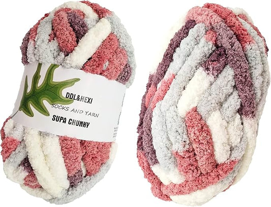 DDL&HEXI 2 Park Super Chenille Chunky Yarn,Blanket Making Kit,Jumbo Knitting Yarn 2x8oz 226g per Bag (207)