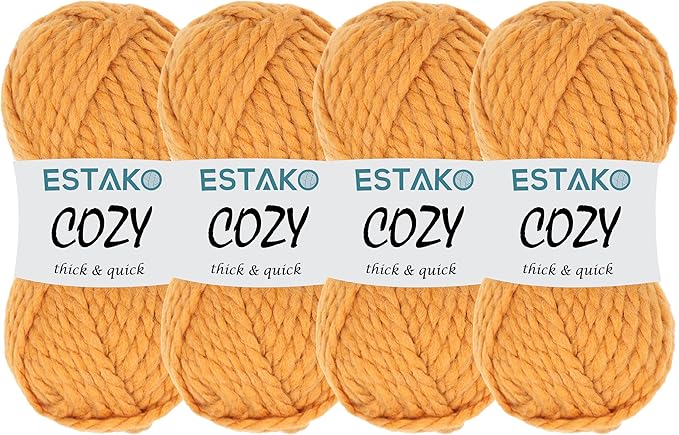Estako Cozy Thick & Quick Yarn (4 Skeins Pack) 20% Wool 80% Acrylic Soft Super Bulky Weight #6 Knitting and Crocheting Yarn (4 x 3.52 Oz) / (4 x 65 Yrds) (52095-Mustard)