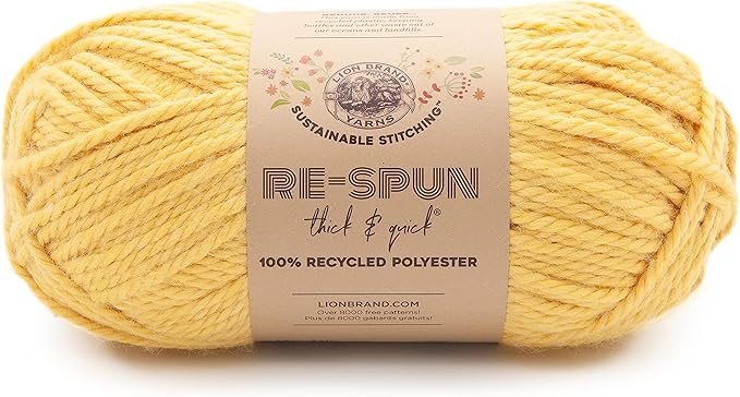 Lion Brand Yarn, Re-Spun Thick & Quick Super Bulky Yarn for Knitting, Crochet, and Crafts, Sunshine, 1 Pack, Soft Fiber for Chunky Blankets, Bulky Throws, and Cozy Sweaters