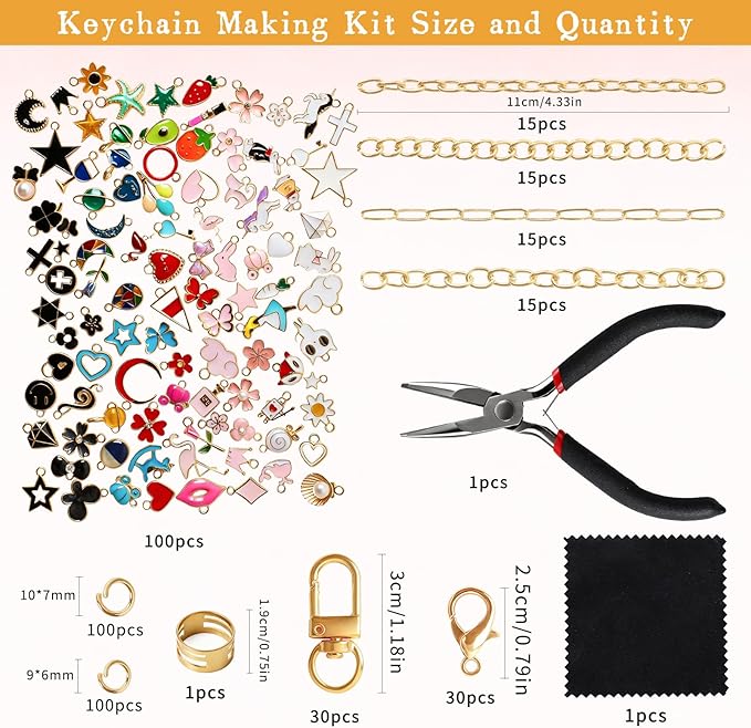 SUTROMA 423Pcs Lip Gloss Keychain Making Kit with Charms - Including 100 Charms 60 Keychain Clips 30 Extender Chains & Jewelry Pliers - DIY Keychains Supplies for Bag Charm and Jewelry Making (Kind2)