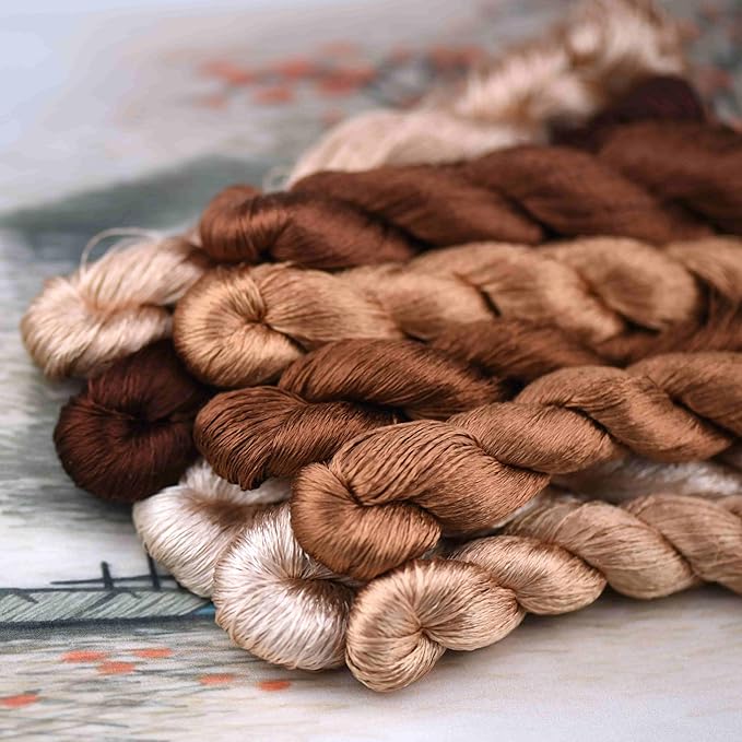 Natural 100% Silk Thread, Handmade Embroidery Thread Silk Floss 9 Colors 110m Each (60)