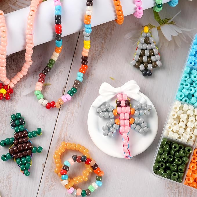 2880Pcs Pony Beads for Jewelry Making, Boho Color Plastic Pony Beads Bulk, 6×9mm Friendship Bead Bracelet Kit for Hair Braiding, Keychains, Necklaces, DIY Crafts Gifts