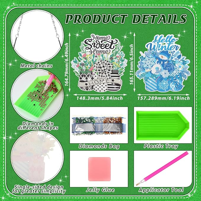 Cinnvoice 12 Pcs Seasonal Diamond Art Wreath Kits Holiday 5d DIY Diamond Art Hanging Signs Winter Spring Ornaments for Wall Door Decoration(Mason Jar)