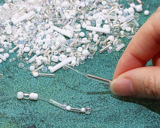 Mixed Craft Beads 1000Pcs/20g Glass Seed Beads Tube Beads Bugle Beads 1.5-4.5mm Small Loose Spacer Beads for DIY Bracelets Necklace Earring Jewelry Making (Silver White)