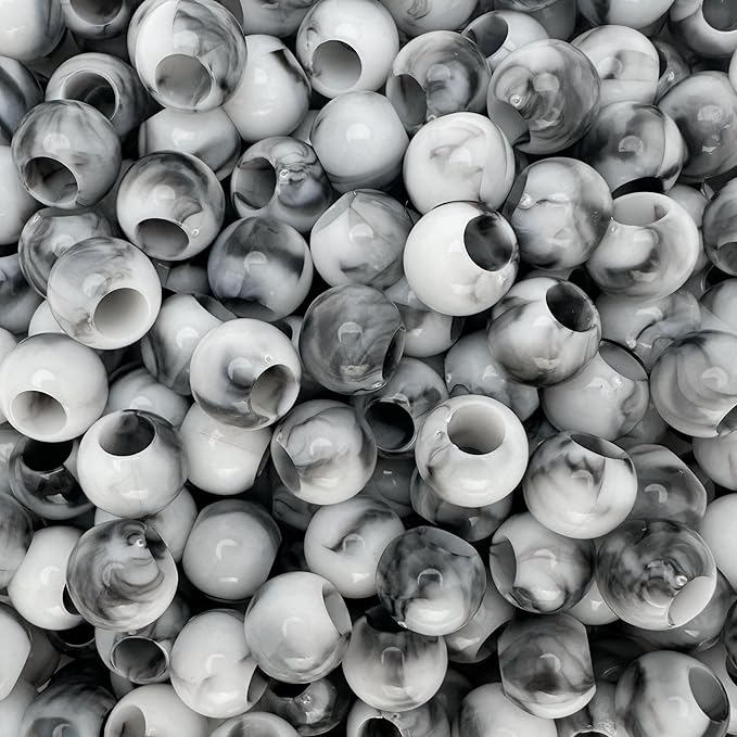 300 acrylic large hole beads for crafts and for hair 10mm x 12mm acrylic barrel beads with 5.7mm large hole, black and white marble for men and women
