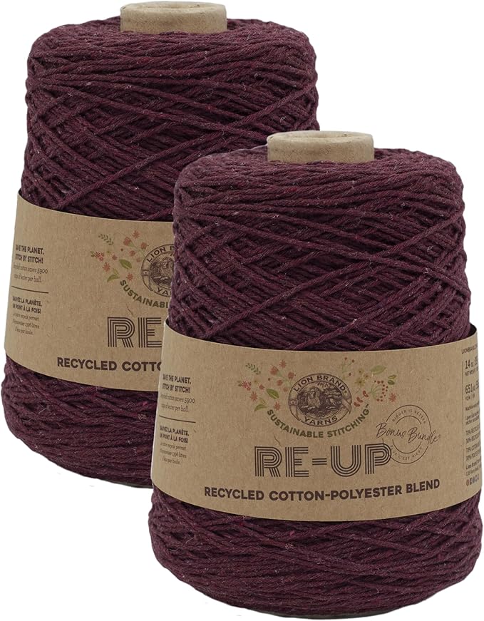 Lion Brand Yarn Re-Up Bonus Bundle Cotton Blend Yarn for Knitting and Crochet, Pomegranate, 2 Pack